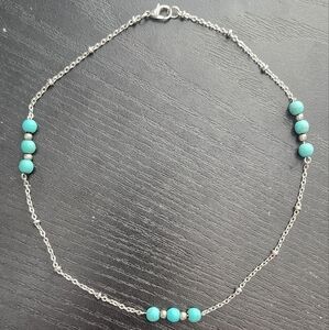 Turquoise bead station silver necklace